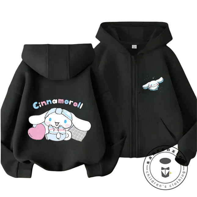 Boys Girls 2026 Autumn Winter Cinnamoroll Zipper Hoodie 3-14Y Cute Kawaii Street Cartoon Hot Fashion Outdoor Casual
