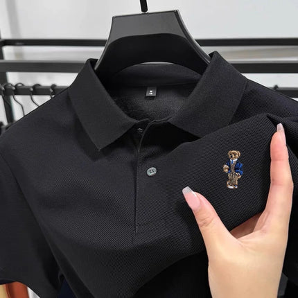 Summer high-quality cotton short sleeved men's polo shirt fashion brand teddy bear embroidery golf business casual T-shirt