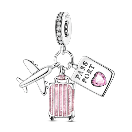 925 Sterling Silver Travel Passport Trunk Charms Fit Original Bracelet Diy Airplane Earth Beads for Jewelry Making Gift