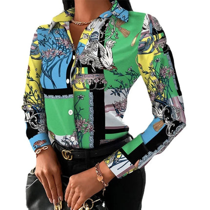 2026 Summer New Women's Long-sleeved Shirt, Single-breasted Printed Shirts Fashion Casual Tops Camisa Female Chemise S-XXL