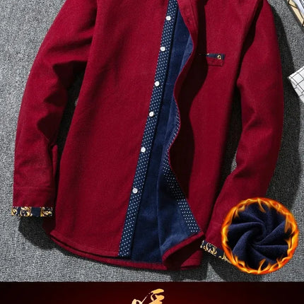 Winter Corduroy Warmshirt Men's Fleece-Lined Thickened Integrated Velvet Business Casual Versatile Shirt For Dad