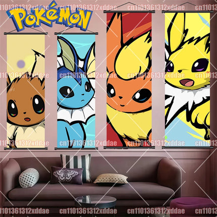Pokémon Anime Theme Poster Scroll Painting Eevee Squirtle Charmander Pikachu Bulbasaur Photography Background Wall Friend Gift