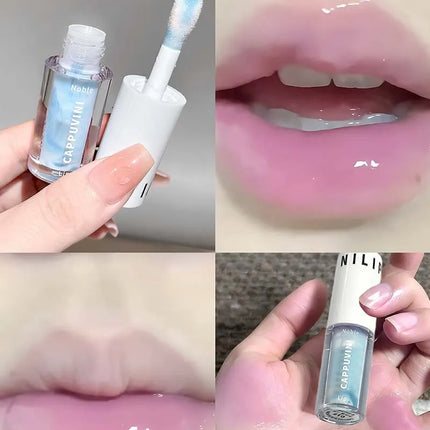 Clear Transparent Grey Purple Lip Gloss Hydrating Drying Lips Mirror Lip Glaze Tint Plumper Moisturizing Crystal Lip Oil Makeup