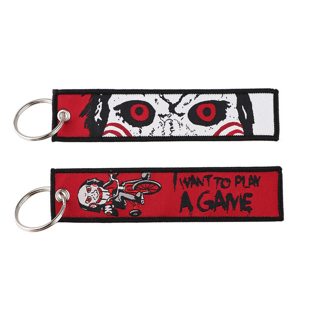 Horror Movie Embroidered Cool Car Keychain for Men Keyring Christmas Key Tag Women Man Fashion Accessories Jewelry Gifts