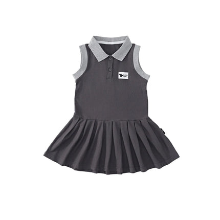 Summer Kids Brother Sister Look Turn Down Collar Kid Girl Pleated Sleeveless Dress Muslin Spliced Raglan Sleeve Top Shorts Suits