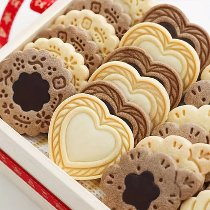 4pcs 3D Heart & Flower Cookie Cutter Mold Set Jam Sandwich Cookie Molds for Baking Valentine's Day Christmas Easter DIY Biscuit