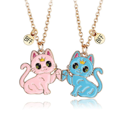 2Pcs Cute Cartoon Animal Magnetic Necklace Exquisite Kawaii Pendant Best Friends Couple Jewelry Accessories Party Birthday Gift