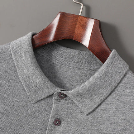 Men's T-shirt summer worsted wool sweater short-sleeved casual solid color men's clothes POLO collar knitted Tops loose Blouse
