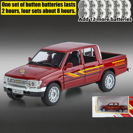 1:32 Toyota Hilux Off Road Pickup Truck Alloy Diecast Metal Model Hight Simulation Sound Light Toy Desktop Ornaments Boys Gifts