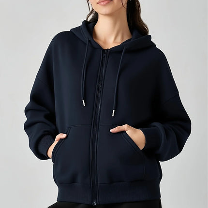 Women's Casual Oversized Hoodies Sweatshirt Zipper Pockets Solid Color Pullover Loose Fit  Autumn Winter Fall Streetwear Jacket