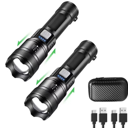 High Power LED Flashlight Long Range Tactical Torch Telescopic Zoom USB Rechargeable Portable Lamp For Outdoor Emergency Fishing