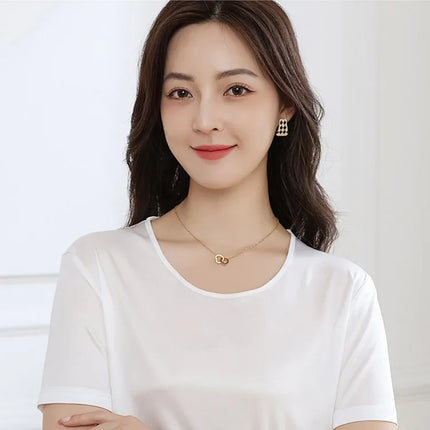 Summer High-End Women's Short Sleeve T-Shirt Acetate Fabric Knitted European Style Thin Hot Selling Top for Ladies
