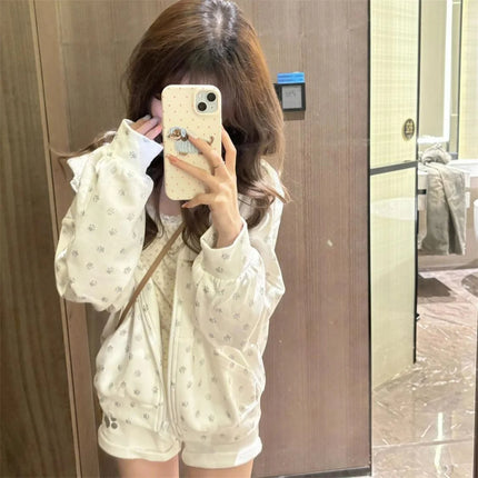 Dog Paw Print Zipper Hooded Coat Spring And Autumn Dressing Up Collection Casual Streetwear Zip Up Sweatshirts Long Sleeve