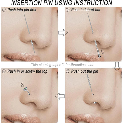 14G 16G 18G 20G Piercing Taper Stainless Steel Flat Back Earring Applicator Tool Threadless Insertion Pin Body Piercing Kit
