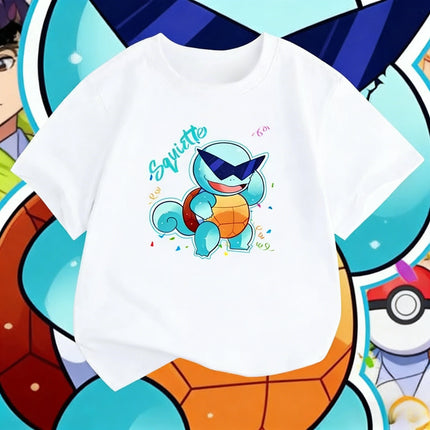 2026 Summer Pokemon Squirtle Cool Sunglasses Print T-Shirt 100% Cotton Oversized Couple & Family Tee for Travel Game & Sports