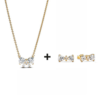 2025 New Birthday Day Gift S925 Silver Earrings Heart &Infinity Knot Jewellery Set Pink Bow Earrings Original Women Jewelry