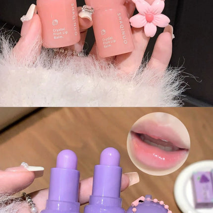 Crystal Strawberry Lip Balm Moisturizing Hydrating Lips Mask Stick Reduce Lip Lines Key Chain for Lip Care Change Color Lipstick