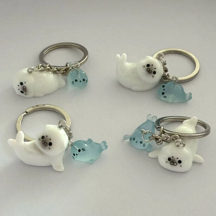 Cute 3D Night Light Sea Lion Seal Keychain Charm Pack Accessories Fish shaped Keychain Pendant Couple Friend Gift