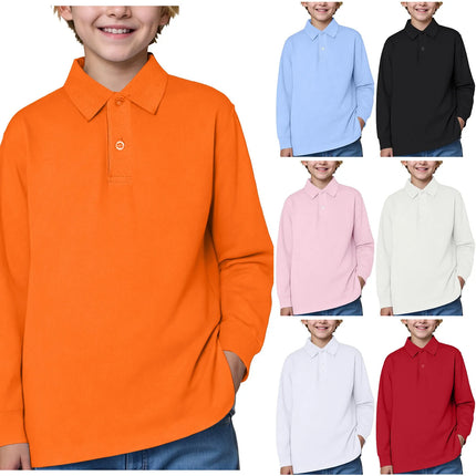 2-17 Y Boys POLO Shirt Teenagers Long Sleeve T-Shirt Children's Cotton School Girls Lapel Tops Solid Color Shirts Kids Clothes
