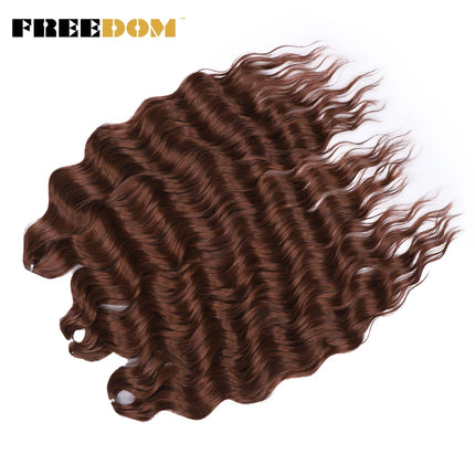 FREEDOM Synthetic Braiding Hair Extensions Deep Wavy 24 inch Long Curly Braids Hair Ombre Brown Rainbow Twist Crochet Hair