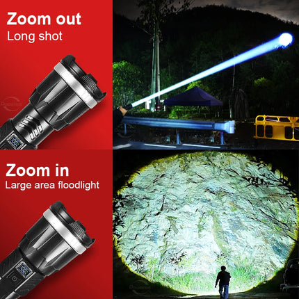 780000000LM Super Powerful Flashlight Rechargeable LED Tactical Torch  Ultra Bright Long Range 6000M Lantern Outdoor With Stand
