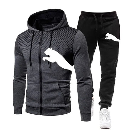 Hot Popular Autumn Winter Men Zipper Hoodie Set Urban Casual Sweatpants Jogging Training Daily Tracksuit