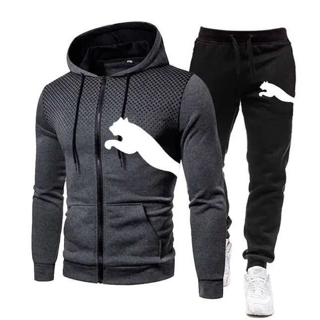 Hot Popular Autumn Winter Men Zipper Hoodie Set Urban Casual Sweatpants Jogging Training Daily Tracksuit