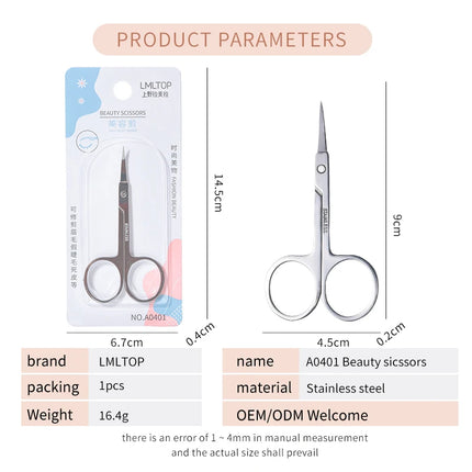 1Pcs Pointed Tip Curved Blade Upwards Stainless Steel Makeup Scissors Eyelash Eyebrow Nose Hair Small Scissors Thin Makeup Tools