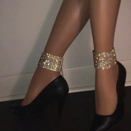 1 Pcs Sexy Wide Anklets Fully Diamond Foot Chain Nightclub Jewelry Dance Summer Beach Barefoot Chain Jewelry for Women