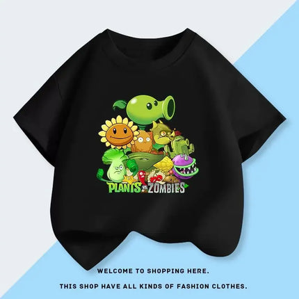 Plants vs. Zombies Cartoon Kids Short-Sleeve T-Shirt Summer New Fashion 100% Cotton Tops Boys Girls Comfortable T-Shirt
