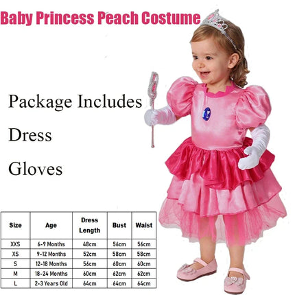 Baby Infant Pink Super Princess Girl Tutu Dress Halloween Costume Princess Peach Toddler Girl Costume Coslin