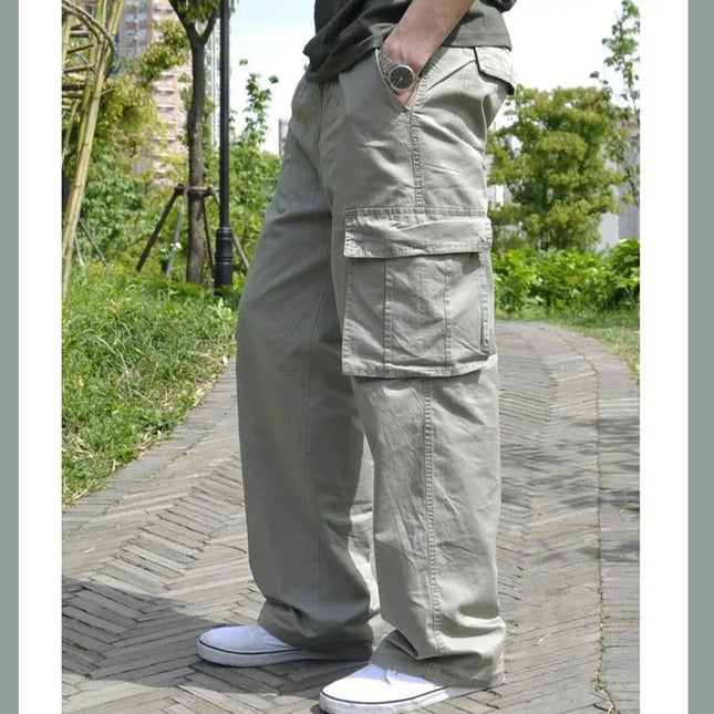 Men Plus Large Size Cargo Pants Cotton Straight Oversize Tracksuit Wide Leg Tactical Baggy Trousers Spring Summer 5XL 6XL Z1A1