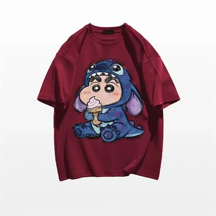 2025 Summer Crayon Shin-chan Cartoon Character Women's Fashion T-shirt Harajuku Pattern Printed Women's Casual Top Clothing