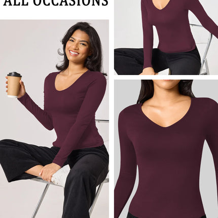 Women's Long Sleeve T-Shirt. Super Soft Workout Running Yoga Athletic V-Neck Tee