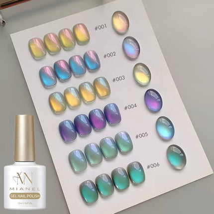 MIANEL 10ML Northern Colorful Blue Light Glass Beads Cat Eye Gel Nail Polish Flashing Versatile Winter Blue Nails