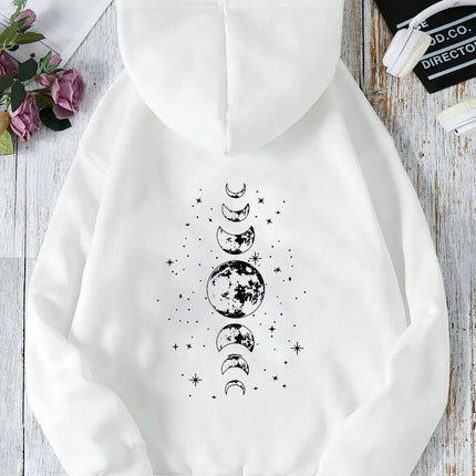 New Hoodies with Different Moon Prints, Front and Back Printed Hoodies Casual and Fashionable Y2K Women's Clothing High Street