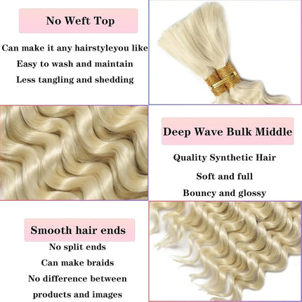 22 inch Synthetic Deep Wave Bulk Synthetic Bohemian Braids Hair Boho Braids Curly Hair Bundles No Weft and Wavy Hair for Women