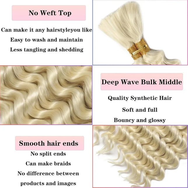 22 inch Synthetic Deep Wave Bulk Synthetic Bohemian Braids Hair Boho Braids Curly Hair Bundles No Weft and Wavy Hair for Women