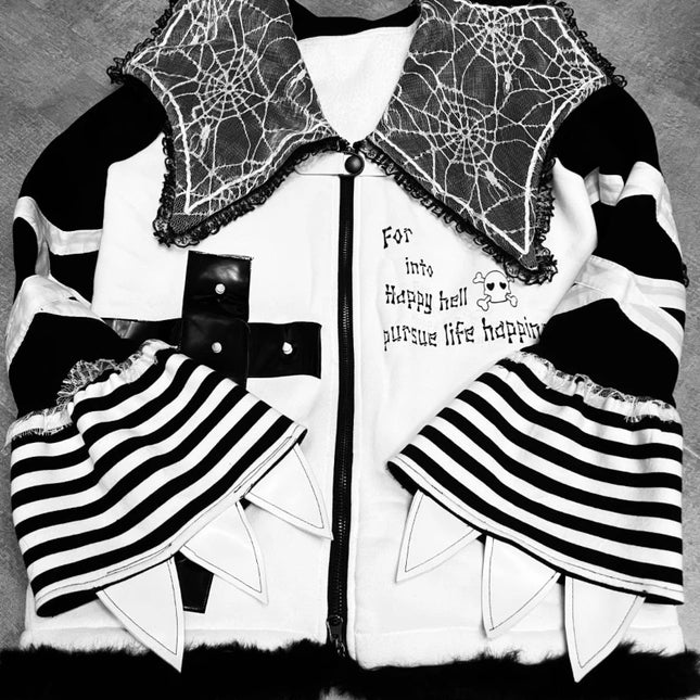 Japanese Vintage Subculture Hoodie Rabbit Ears Long Sleeve Punk Style Zipper Strip Fake Two-Piece Sweatshirt Women Steerwear