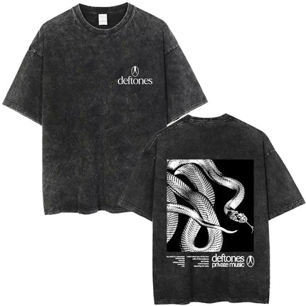 New Arrival Mens Clothes Tee Shirt Homme Washed Vintage Rock Band Deftones Private Music Graphic  Men Clothing New in Top & Tees