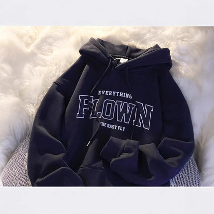 Thickened Fleece Hoodie Women's Autumn Winter American Retro Letter Loose BF Style Casual Jacket Comfortable Polyester Long S...
