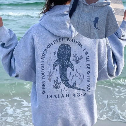 Interesting Ocean Whale Deep Water Printed Women Hoodies Hip Hop Loose Hoody Hooded Pocket Pullovers Autumn Fleece Streetwear