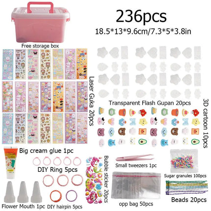Guka Sticker Kit Creamy Glue DIY Journaling Material Storage Box for Girls Children Kids Handmade Toy Stationery Gift Case