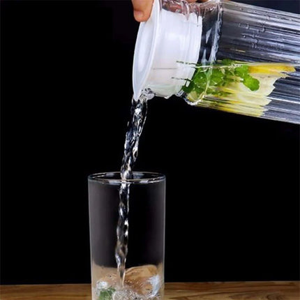 1pc Acrylic Pitcher Transparent Juice Bottle with Lid, Striped Water Ice Cold Juice Jug Non-Slip Handle for Bar Home Homemade Be