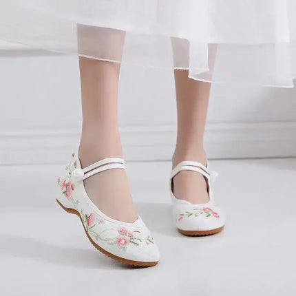 Fashion Embroidery Chinese Style Low-heel Women Shoes Elegant Casual Zapatos Vintage Woman Cloth Single Shoes Ethnic Style