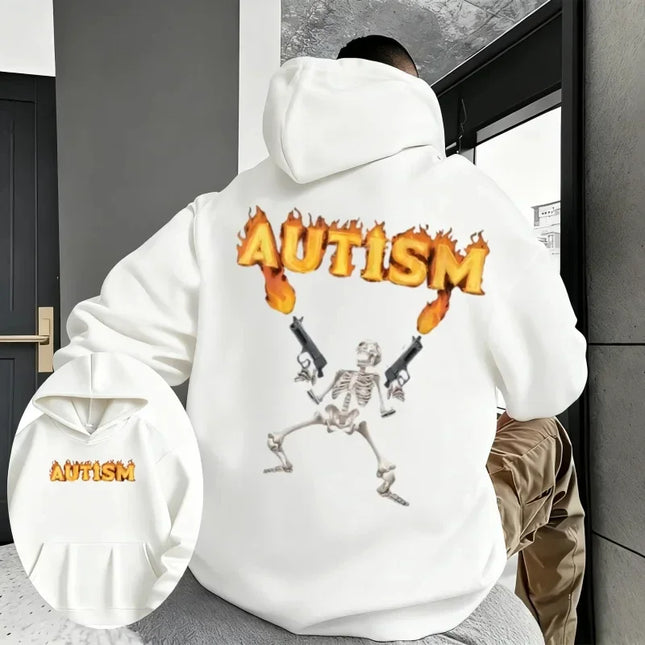 Autumn and Winter Casual Loose Printed Hoodie Autism Skeleton Print Fashion Summer Men's Oversized Y2K