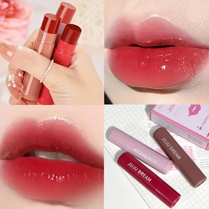3 pcs Long-lasting lip gloss set-Moisturizing&waterproof, nude/coral pink/red-portable for travel, lip balm,Valentine's Day gift