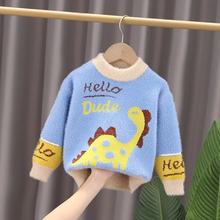 2024 New Autumn Winter Kids Cartoon Dinosaur Sweater Coat for 2-6T Soft Warm Fleece Children Girls Boys Outwear Clothes Tops