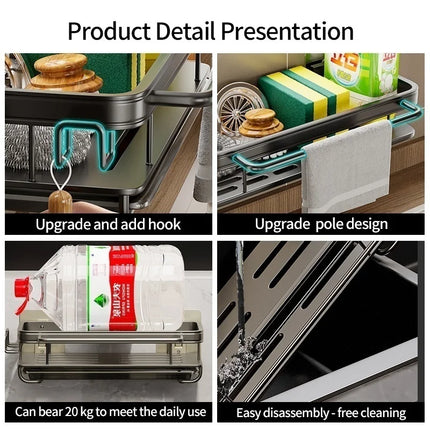 Multi-functional Kitchen Shelf, Drying Rack, Mop Storage, No-Drill Wall Mount, Home Spice Rack, Sink Faucet Basin