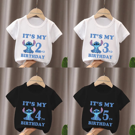 It's My 1 2 3 4 5 6 7 8 9 Years Birthday Boys Girls T-shirt Lilo & Stitch Print Cartoon Cute Kids Clothes Baby Children T-Shirts